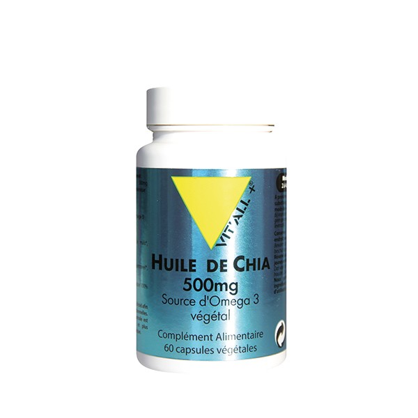 Huile de Chia 500 mg  riche en omega 3 végétaux - 60 capsules végétales